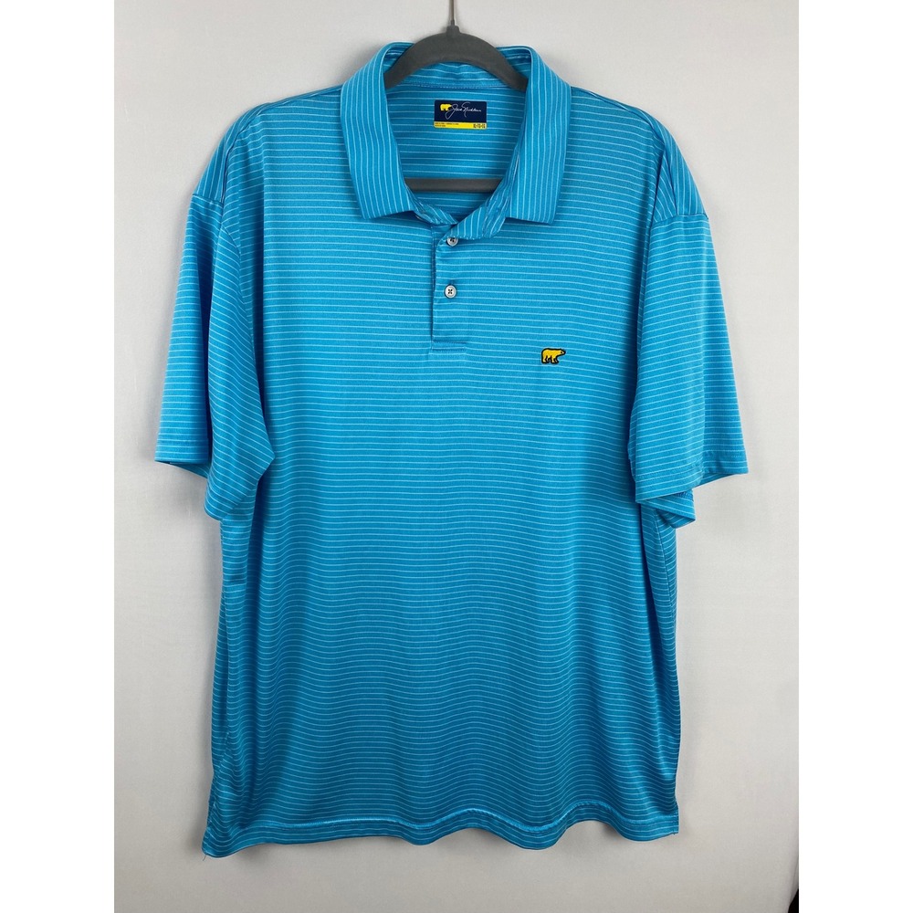 Jack Nicklaus Polo Shirt Mens XL Blue Stripe Preppy Coastal Golfing Outdoor